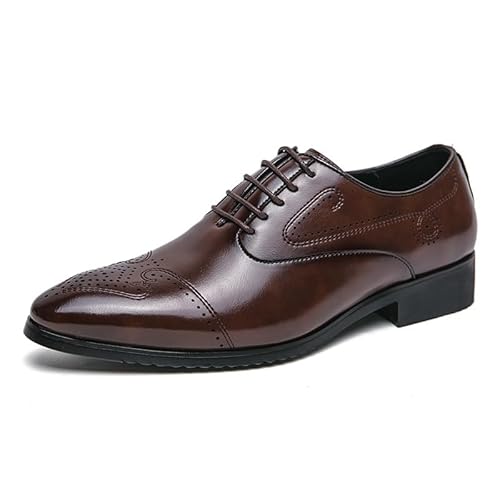 Oxford-Schuhe for Herren mit Schnürung, spitzer Zehenbereich, Derby-Schuhe aus Kunstleder, rutschfeste Gummisohle, rutschfeste Hochzeit(Braun,46 EU) von Generic