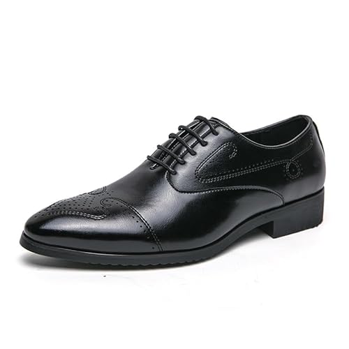 Oxford-Schuhe for Herren mit Schnürung, spitzer Zehenbereich, Derby-Schuhe aus Kunstleder, rutschfeste Gummisohle, rutschfeste Hochzeit(Schwarz,48 EU) von Generic