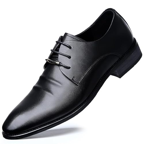 Oxford-Schuhe for Herren mit Schnürung, spitzer Zehenbereich, Plissiertes veganes Leder, rutschfest, Blockabsatz, Gummisohle, klassisch(38 EU) von Generic
