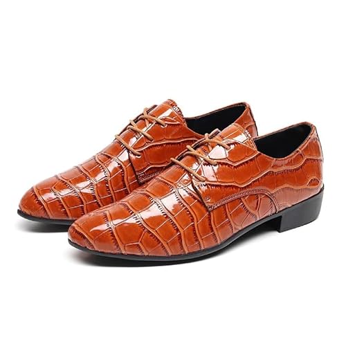 Oxford-Schuhe for Herren mit Schnürung, spitzer Zehenbereich, kariert, PU-Leder, niedriger Schaft, Rutschfester Blockabsatz, klassisch(Braun,46 EU) von Generic