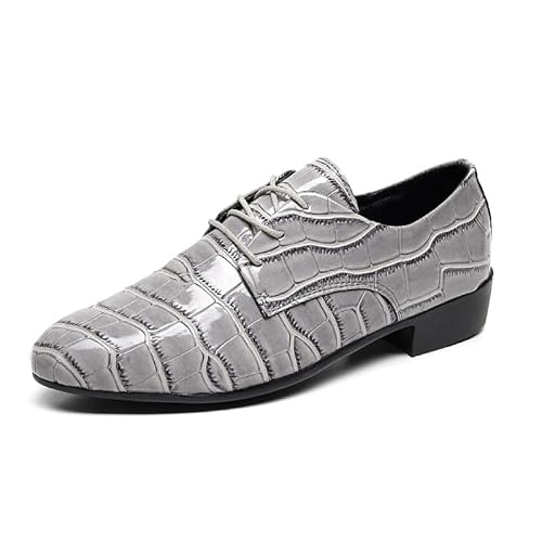 Oxford-Schuhe for Herren mit Schnürung, spitzer Zehenbereich, kariert, PU-Leder, niedriger Schaft, Rutschfester Blockabsatz, klassisch(Gray,39 EU) von Generic