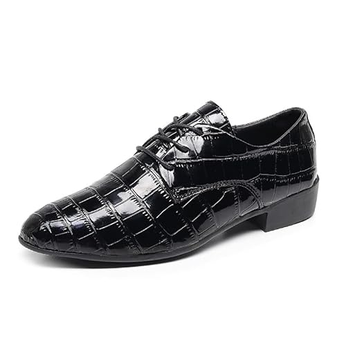 Oxford-Schuhe for Herren mit Schnürung, spitzer Zehenbereich, kariert, PU-Leder, niedriger Schaft, Rutschfester Blockabsatz, klassisch(Schwarz,47 EU) von Generic