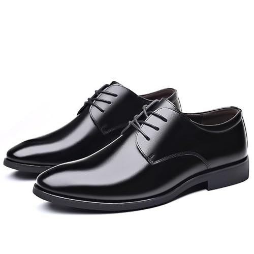 Oxford-Schuhe for Herren mit Schnürung, spitzer Zehenbereich, veganes Leder, einfarbig, Derby-Schuhe, niedrige Gummisohle, rutschfest, Blockabsatz, Abschlussball(39 EU) von Generic