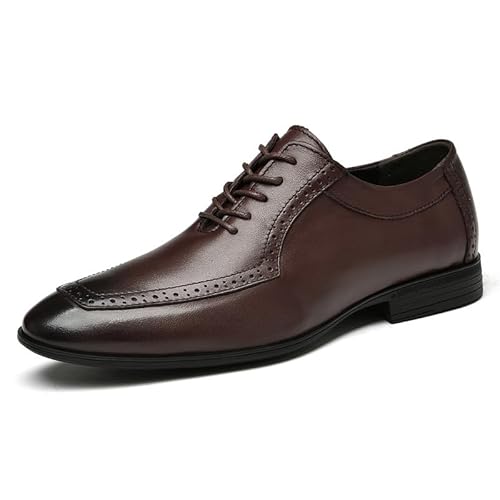 Oxford-Schuhe for Herren mit Schnürung, spitzer Zehenpartie, brünierter Ledersohle, rutschfest, rutschfest, niedrige Oberseite, Gummisohle(Braun,39 EU) von Generic