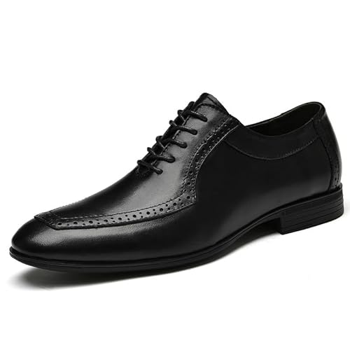 Oxford-Schuhe for Herren mit Schnürung, spitzer Zehenpartie, brünierter Ledersohle, rutschfest, rutschfest, niedrige Oberseite, Gummisohle(Schwarz,48 EU) von Generic