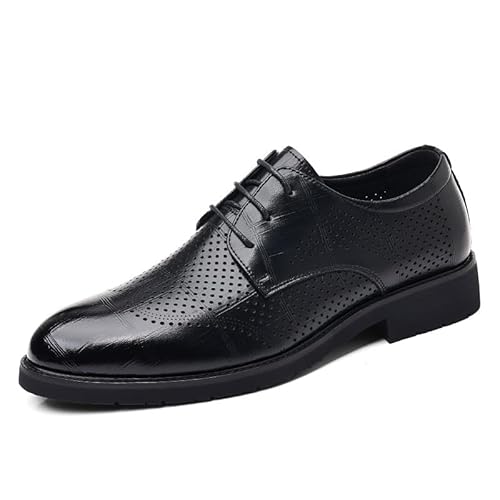 Oxford-Schuhe für Herren mit Schnürung, spitzer Spitze, brünierte Zehenpartie, atmungsaktives PU-Leder, Blockabsatz, rutschfeste Gummisohle, Hochzeit(Color:Schwarz,Size:40 EU) von Generic