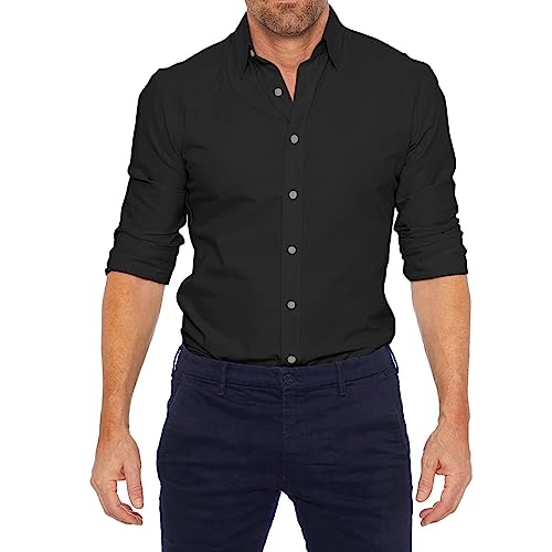 Oxford Stretch Zip Hemd, langärmeliges formelles Hemd für Männer, Business Casual Solid Button Down Hemden von Generic