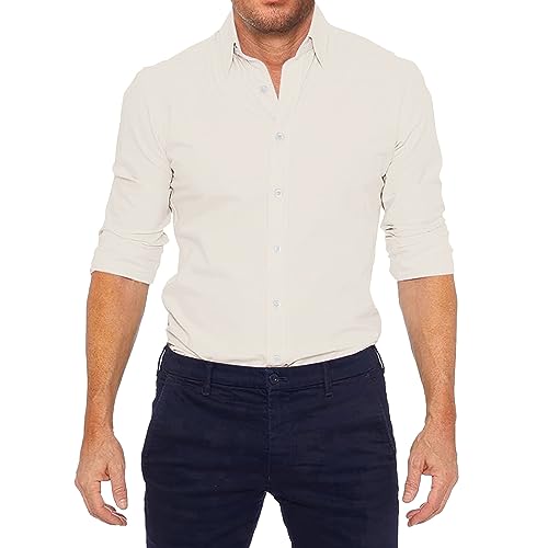 Oxford Stretch Zip Hemd, langärmeliges formelles Hemd für Männer, Business Casual Solid Button Down Hemden von Generic