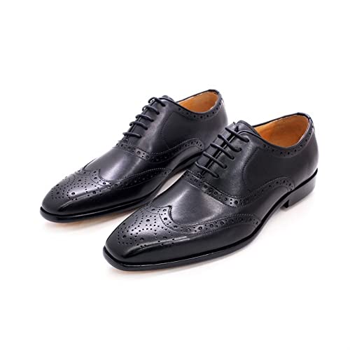 Oxford for Herren, Schnürschuh, Brogue, geprägte Flügelspitze, quadratische Zehenpartie, Rindsleder, rutschfest, Blockabsatz, niedriger Schnitt, klassisch(Schwarz,47 EU) von Generic