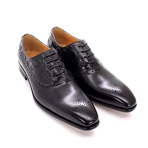 Oxford for Herren for Schnüren, Brogue, Krokodilprägung, quadratische Zehenpartie, Rindsleder, rutschfeste Gummisohle, Blockabsatz, Business(40 EU) von Generic
