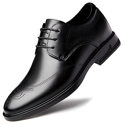 Oxford formale Schuhe für Herren Schnürung, Runde Zehe, geprägte Brogue, Flügelspitze, Derby, rutschfeste Blockabsatz, Gummisohle, rutschfeste niedrige Oberseite, Business-Schuhe, Black, 42 EU von Generic