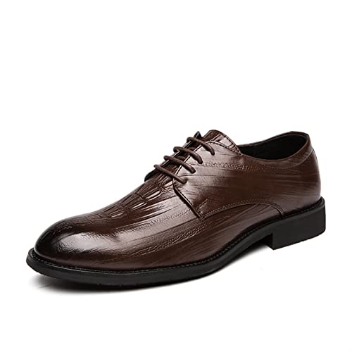 Oxford-formelle Schuhe for Herren, Schnürschuhe mit Krokodilprägung, Derby-Schuhe aus PU-Leder, rutschfest, niedrig, klassisch(Braun,40 EU) von Generic