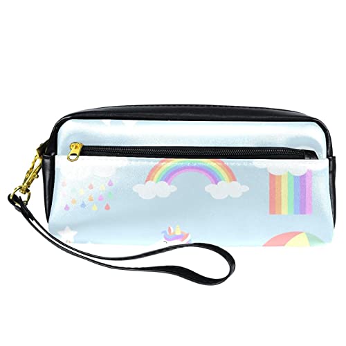 PU Federmäppchen Stifttasche Student Schreibwaren Tasche mit Reißverschluss für Jungen Mädchen, Schul- & Bürobedarf - Regenbogen Einhorn Wolken Regenschirm, multi, 20.5x5x8.5cm/8.1x2x3.3in, Taschen-Organizer von Generic