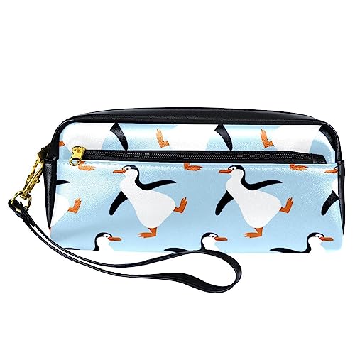 PU Federmäppchen Stifttasche Student Schreibwaren Tasche mit Reißverschluss für Jungen Mädchen, Schul- & Bürobedarf – niedliche laufende Pinguine auf Blau, multi, 20.5x5x8.5cm/8.1x2x3.3in, Taschen-Organizer von Generic