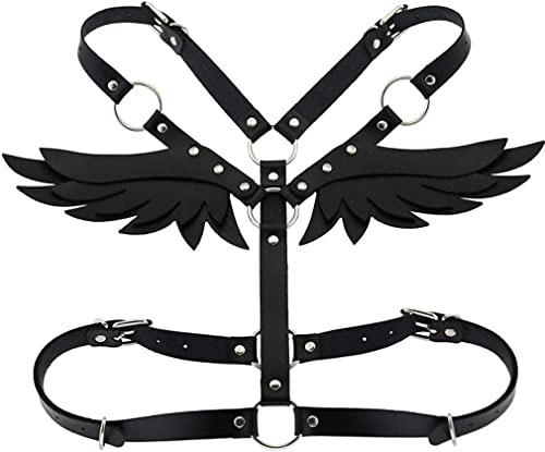 PU-Leder Engelsflügel Taillengürtel Körper Käfig Geschirr PU Leder Halloween Cosplay Fee Flügel (Schwarz) von Generic