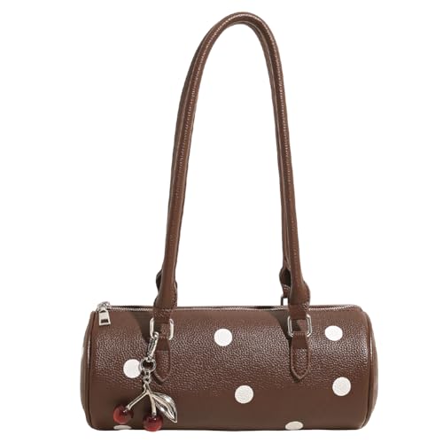 PU Leder zylindrische Tasche Umhängetasche Satchel Handtasche for Frauen (Kaffee) von Generic