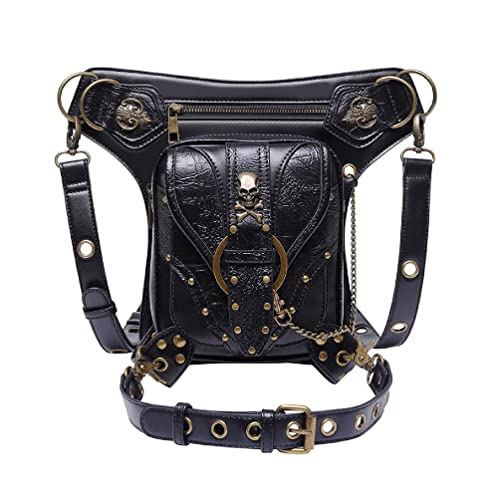 PU Steampunk Fanny Packs Drop Leg Bag Hip Belt Waist Bag Messenger Shoulder Bag Wallet for Men Women, Schwarz , Shown in the pictures von Generic