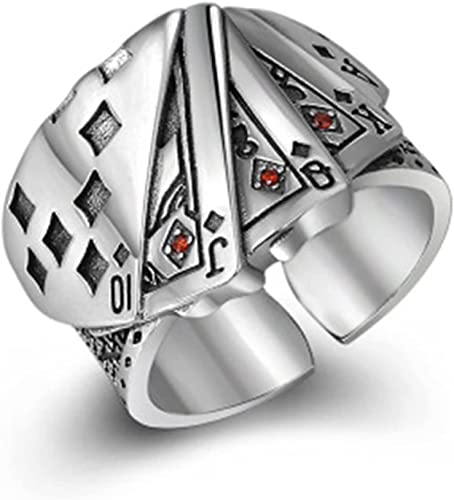 PULABO Vintage Chunky Statement Ring, Poker Card Band Ring, offener verstellbarer Ringschmuck für Damen und Herren langlebig von Generic