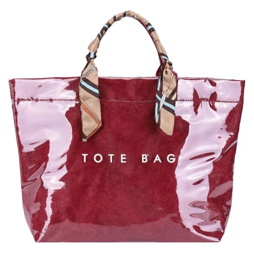 PVC -Einkaufstasche Umhängetasche Top Griff Hobo -Tasche for Frauen einkaufen (dunkelrot) von Generic