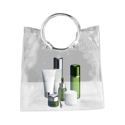 PVC Tragetasche, durchsichtige Tragetasche, wasserdichte Beutel Goody Bags mit Griff, Urlaubsbeutel Partyartikel, Kosmetiktasche, wiederverwendbar für Snacks, Spielzeug, Hochzeit, silberfarben, M von Generic