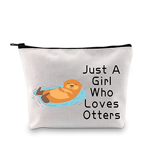 PXTIDY Kosmetiktasche mit Reißverschluss, Motiv Otter mit Aufschrift "Just A Girl Who Loves Otter", beige, Taschenorganizer von Generic