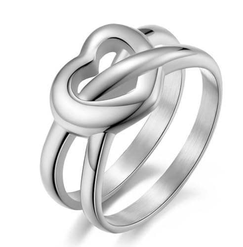 Paar Herzförmiger Doppelring Verlobungsring aus Edelstahl, Mode Männer und Frauen Herzförmiger Doppelring von Generic