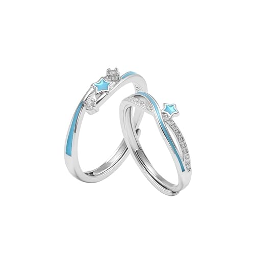 Paar Ring S925 Sterling Silber Männer Und Frauen Paar Mit Sternen Und Cubic Zirconia Glow-In-The-Dark Open End Ringe Geeignet Als Valentinstag/Hochzeit Geschenk von Generic