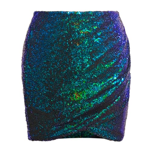 Pailettenrock Für Damen Glitzer Rock Damen Minirock Bleistiftrock Party Bodycon Short Sequin Skirt Taille Party Rave Outfit Pailetten Rock für Damen Silvester Sexy Minirock Hippe (A-Green, M) von Generic