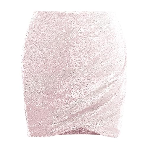 Pailettenrock Für Damen Glitzer Rock Damen Minirock Bleistiftrock Party Bodycon Short Sequin Skirt Taille Party Rave Outfit Pailetten Rock für Damen Silvester Sexy Minirock Hippe (A-Pink, S) von Generic