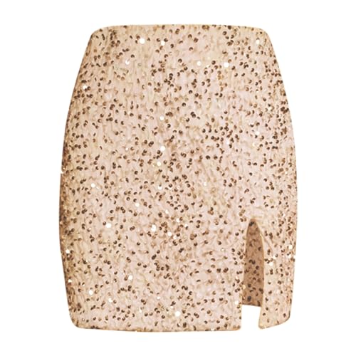 Pailettenrock Für Damen Glitzer Rock Damen Minirock Bleistiftrock Party Bodycon Short Sequin Skirt Taille Party Rave Outfit Pailetten Rock für Damen Silvester Sexy Minirock Hippe (C-Gold, S) von Generic