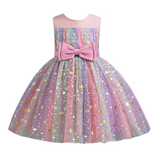 Pailletten Abendkleid Mädchen Farbverlauf Glitzer Festkleid Kinder Tüll Prinzessin Kleid Kleinkind Elegant Partykleid Ärmellos Mädchenkleid Sommer Schleife Tüllkleid Festliche Hochzeit Kinderkleid von Generic