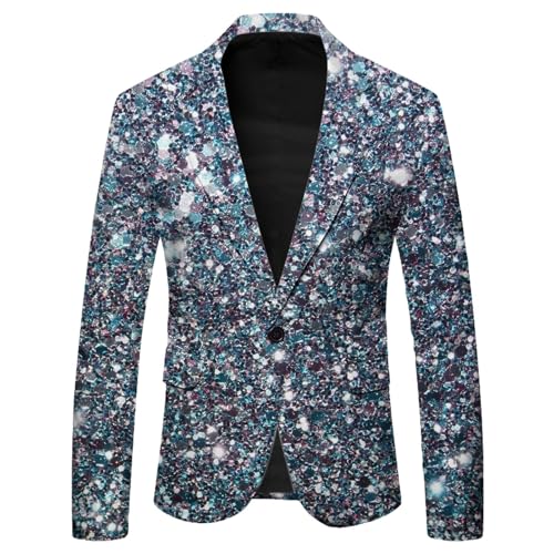 Pailletten Anzug Herren Jacke Glitzer Sakko, Karneval Kostüm Herren Blazer 90er Jahre Outfit Herren, Glitzer Freizeitanzug Herren Langarm Slim Fit EIN-Knopf Pailletten Blazer Herren Faschingskostüme von Generic