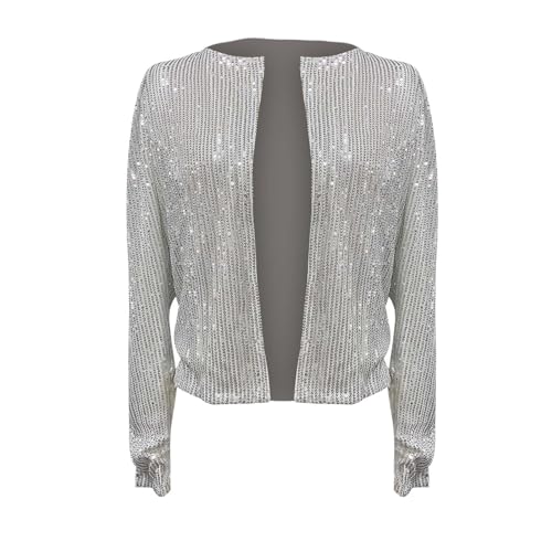 Pailletten Blazer Damen mit Glitzer Oberteile Langarm Bomberjacke Slim Fit Metallic Sequin Jacke Festlich Blazermantel Party Outwear Fliegenjacke Cardigan Bikerjacke Glänzend Anzugjacke Clubwear von Generic