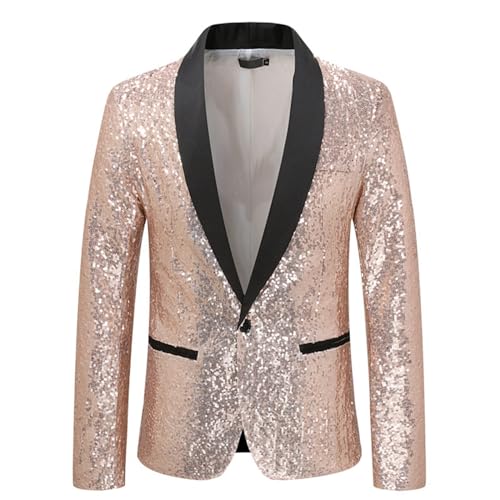 Pailletten Blazer Herren Pailletten Sakko Gold Glitzer Blazer Slim Fit Hochzeit Mantel Langarm Anzugjacke Mantel Herrenjacke 70er Disco Party Performance-Kostüm für Hochzeit Karneval Faschingkostüm von Generic