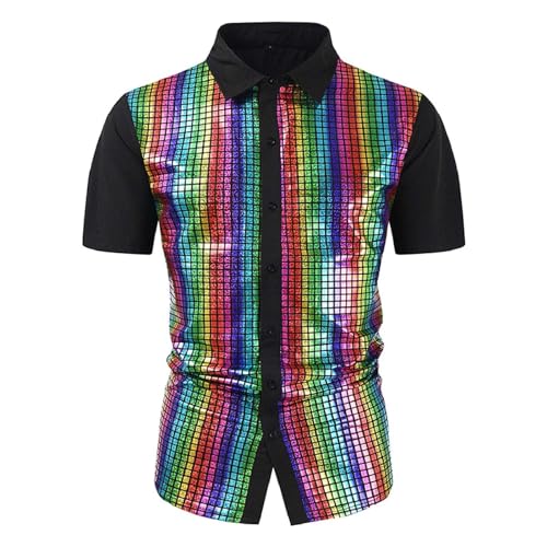 Pailletten Hemd Herren Glitzer Hemd Herren 70er Jahre Outfit Metallic Glänzend Freizeithemd Langarmhemd Knopfleiste Slim Fit Fasching Glitzerhemd Glitzer Oberteil Herren für Karneval Party Pailletten Hemd Herren Glitzer Hemd Herren 70er Jahre Outfit Metallic Glänzend Freizeithemd Langarmhemd Knopfleiste Slim Fit Fasching Glitzerhemd Glitzer Oberteil Herren für Karneval Party von Generic