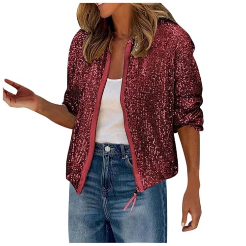 Pailletten Jacke Damen Glitzer Pailletten Fransenjacke Jacke Langarm Bomberjacke Disco Thema Country Konzert Rave Festival Outfits für Damen Reißverschluss Fliegenjacke Bikerjacke Outwear (Z8-Red, XL) Pailletten Jacke Damen Glitzer Pailletten Fransenjacke Jacke Langarm Bomberjacke Disco Thema Country Konzert Rave Festival Outfits für Damen Reißverschluss Fliegenjacke Bikerjacke Outwear (Z8-Red, XL) von Generic