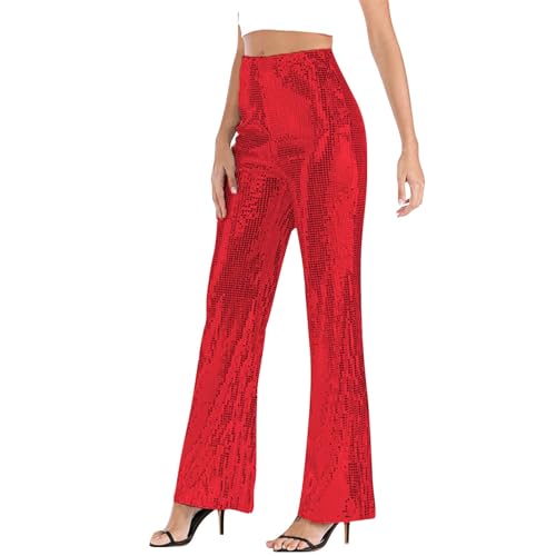 Pailletten Leggings Damen Rot - Glitzer Hosenanzug Damen Party - Paillettenbesetzte Weite Schlaghose Lose Fit Glitzerhosen Elegant Frauen Freizeithose Party Hosen Disco Pants Tanzhosen Schlaghose Pailletten Leggings Damen Rot - Glitzer Hosenanzug Damen Party - Paillettenbesetzte Weite Schlaghose Lose Fit Glitzerhosen Elegant Frauen Freizeithose Party Hosen Disco Pants Tanzhosen Schlaghose von Generic