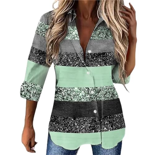 Pailletten Oberteil Damen, Tunika Damen Elegant Festlich Langarm Glitzer Oberteile Festliche Hemd Tunika Bluse mit Knöpfe Lässig Pailletten Shirt Tshirt Damen Langarmshirt Damenbluse von Generic