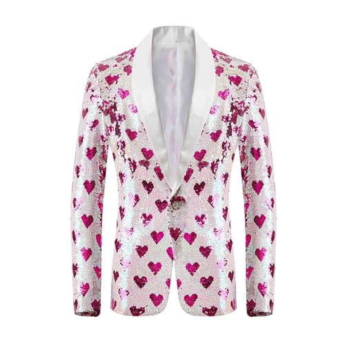 Pailletten Sakko Herren, Glitzer Sakko Herren Blazer Pailletten Herz Anzugjacke Festlich Slim Fit Mantel Valentinstag Anzug Jacke Langarm Männer Hochzeit Party Abschlussball Karneval Kostüm von Generic