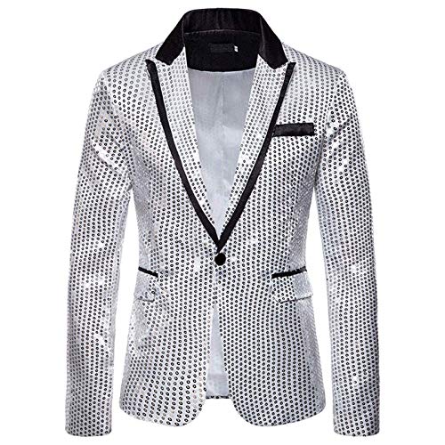 Pailletten Sakko Herren - Glitzer Jacket Blazer Schwarz Gold Anzüge Slim Fit Anzugjacken Fasching Glitzerjacke Sakkos Karneval Anzug für Männer Silvester Glänzende Paillettenanzüge Party Outfit von Generic