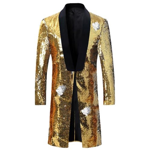 Pailletten Sakko Herren Lang - Glitzer Jacket Herren Mantel Blazer Karneval kostüm für Männer Anzugjacken Fasching Pailletten-Jacke Glitzerjacke Silvester Glitzeranzug Performance Anzüge Party Outfit von Generic