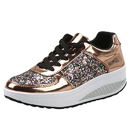 Pailletten Sneaker Damen Freizeitschuhe Keilschuhe Damen Plateau Modisch Walkingschuhe Heben Höhere Schnürschuhe Hochwertige Arbeitsschuhe Gepolstert Flache Schuhe Weich Bequem Fitnessschuhe von Generic