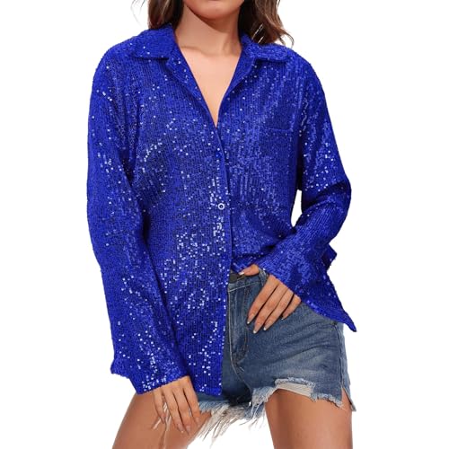 Pailletten Top Grün Für Damen Damen Pailletten Oberteil lange Ärmel Pailletten Oberteil Party Tops Festliches Outfit Cocktail Vest Shirt Party Club Blusen Cocktail Abendbluse 1 Cent Artikel von Generic