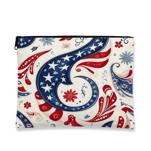 Paisleymuster, Reise-Make-up-Tasche, Motiv: USA Stars and Stripes, patriotischer Kosmetik-Organizer aus Segeltuch für Festival, Sommergeschenk, Rot/Ausflug, einfarbig (Getaway Solids), 7x9 Inch von Generic