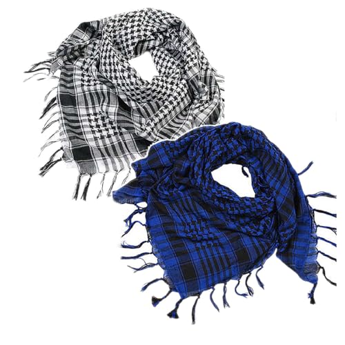 Palästinenser Tuch 2 Stück Palituch Palästinenser Arafat Tuch Klassisches Halstuch mit Fransen Shemagh Mode-Accessoire für Junge Männer und Frauen jeden Alters (Schwarz+Blau) von Generic