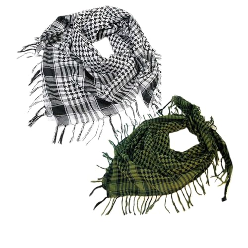 Palästinenser Tuch 2 Stück Palituch Palästinenser Arafat Tuch Klassisches Halstuch mit Fransen Shemagh Mode-Accessoire für Junge Männer und Frauen jeden Alters (Schwarz+Grün) von Generic