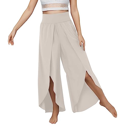 Palazzo Hose Damen Flowy Culottes Hosen mit Schlitz, Sommerhosen Damen Leicht und Luftig Hosen Wickelhose Weites Bein Yogahose Dünne Bequeme Sporthose für Frauen Bunte Schlaghose Freizeithose von Generic