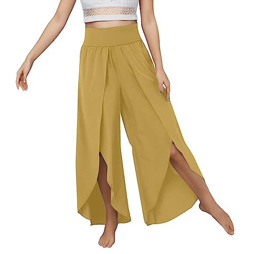 Palazzo Hose Damen Flowy Culottes Hosen mit Schlitz, Sommerhosen Damen Leicht und Luftig Hosen Wickelhose Weites Bein Yogahose Dünne Bequeme Sporthose für Frauen Bunte Schlaghose Freizeithose von Generic