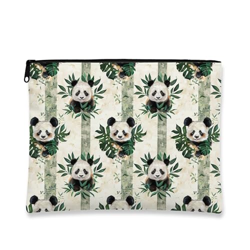 Panda-Make-up-Tasche, niedliches Tiermuster, Kosmetiktasche für Damen, tragbare kleine Canvas-Tasche mit Reißverschluss, Geschenk für Naturliebhaber, Grün , 7x9 Inch, Panda von Generic