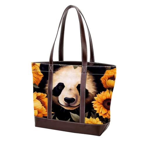 Panda Sunflower-482 modische Damen-Geldbörse aus gewaschenem strapazierfähigem Leder mit Tragegriff oben mit Taschen und Reißverschluss von Generic